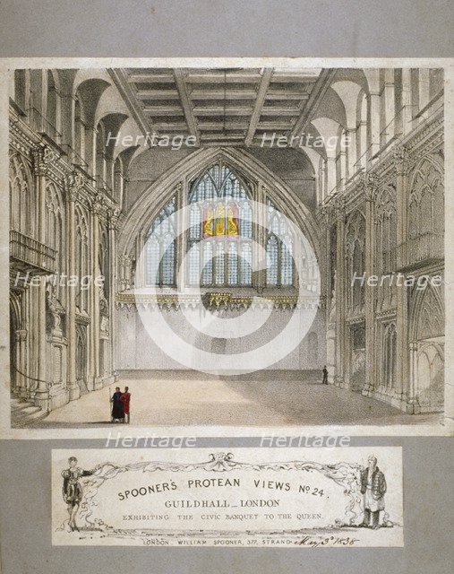 Interior view of the Guildhall, City of London, 1838. Artist: Anon