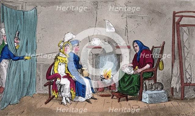 Tom and Jerry, catching Kate and Sue on the fly, having their fortunes told, 19th century.Artist: Isaac Robert Cruikshank