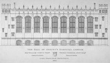 Elevation of the hall of Christ's Hospital, City of London, 1825. Artist: Anon