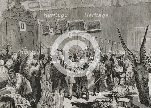 Reception of lots for the National Lottery, to be drawn on 10 January 1879 at the Grand Palais...187 Creators: Bernardo Rico, Juan Comba García.