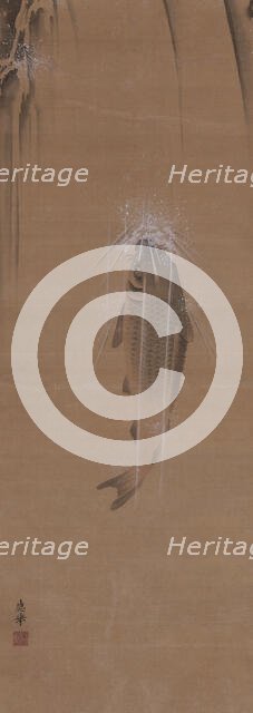 A carp goes up a large waterfall, 1785. Creator: Okyo; Maruyama (1733-1795).