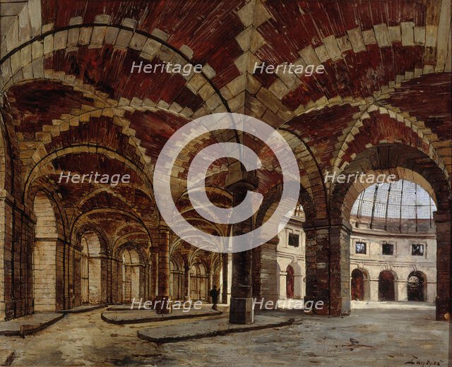 Interior view of the former Halle au Ble, in 1886. Creator: Emmanuel Lansyer.