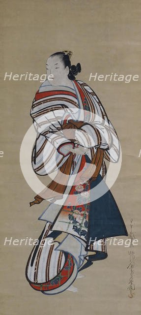 Standing Courtesan Looking Over Her Shoulder, ca. 1715. Creator: Dohan Kaigetsudo.