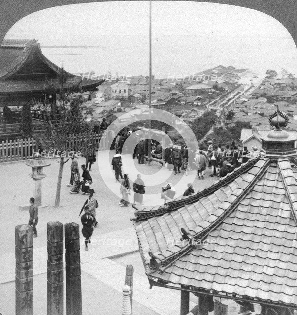Looking east from Mildera temple over Otsu and lake Biwa, Japan, 1904.Artist: Underwood & Underwood