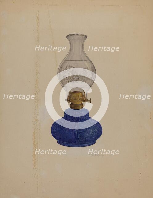 Blue Glass Lamp, c. 1937. Creator: Helen Bronson.