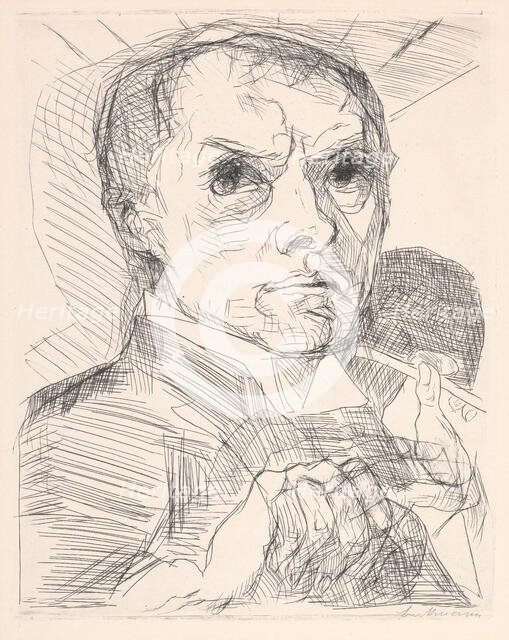 Self-Portrait with Stylus (Selbstbildnis mit Griffel), about 1916. Creator: Max Beckmann.