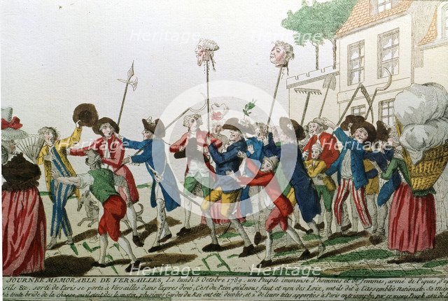 French Revolution, Parisian exiting Versailles with the heads of the Swiss Guard, October 5, 1789.