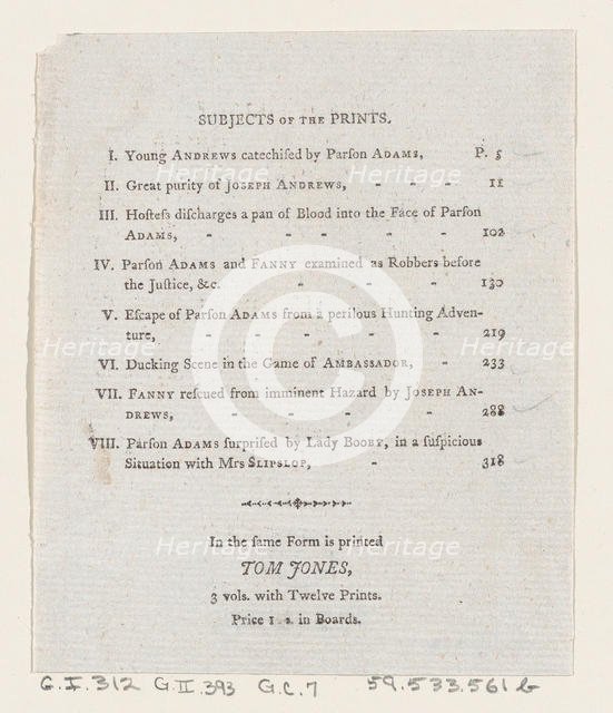 Table of Contents: "The Adventures of Joseph Andrews, and his friend Mr. Abraham Adams", 1792., 1792 Creator: Thomas Rowlandson.