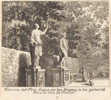 Statues of Mercury and Flora, Gardens of Duke di Sora, Frascati, 1681. Creator: Melchior Küsel.