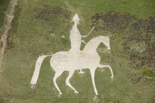 Chalk cut hill figure of George III on horseback, White Horse Hill, near Osmington, Dorset, 2015. Creator: Damian Grady.