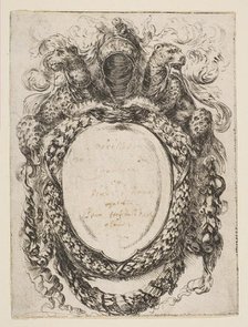 Cartouche Crowned by Helmet and Leopards, 1647. Creator: Stefano della Bella.