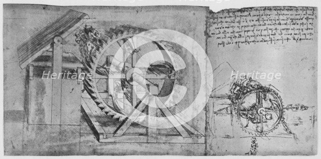 'A Large Wheel Which Is Resolved and Fires Four Crossbows in Succession', c1480, (1945). Artist: Leonardo da Vinci.