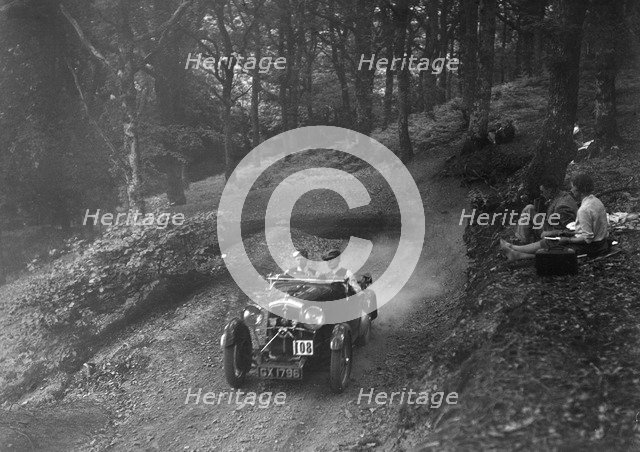 Wolseley Hornet of WAV Davis, B&HMC Brighton-Beer Trial, Fingle Bridge Hill, Devon, 1934. Artist: Bill Brunell.