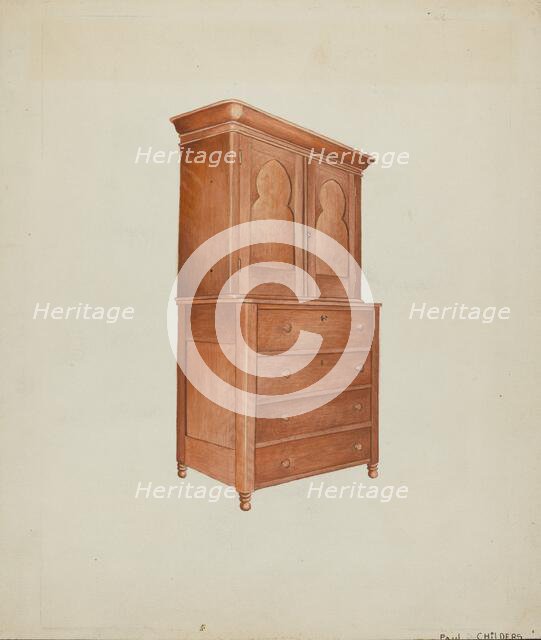 Shaker Cherry Cabinet with Drawers, c. 1937. Creator: William Paul Childers.
