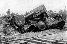 Railway accident in Saint-Brieuc. The two locomotives and tender, in July 1895, engraving of the …