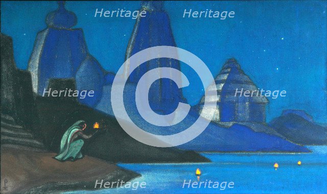 Flame of Happiness (Lights on the Ganges), 1947. Artist: Roerich, Nicholas (1874-1947)