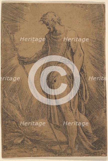 An apostle holding a staff facing left, ca. 1540-60. Creator: Andrea Schiavone.