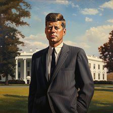 AI IMAGE - Portrait of John F Kennedy standing in front of the White House, 1960s, (2023). Creator: Heritage Images.