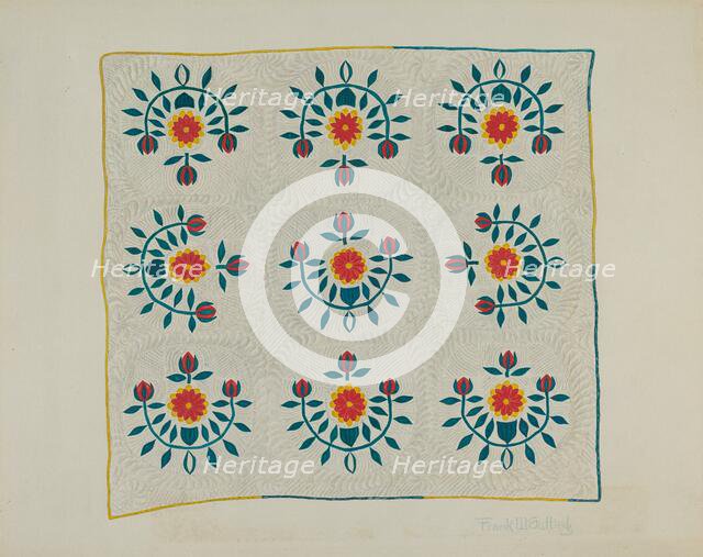 Cotton Quilt - Tulip Design, c. 1938. Creator: Frank Gutting.