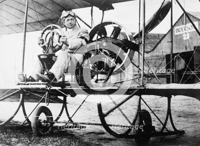 Paul Peck, Commercial Aviator - In Gyro Type Plane Sponsored By Berliner At Mineola, N.Y., 1911. Creator: Harris & Ewing.