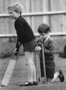Viscount Linley, playing cricket with his classmates, c1968. Artist: Unknown