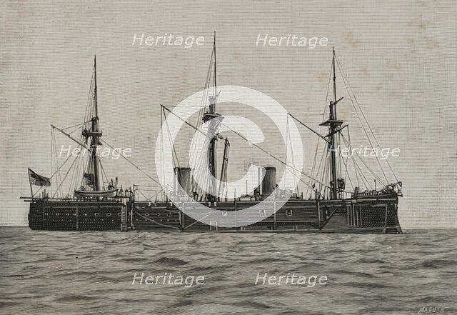 The Imperial German Navy battleship, Kaiser class, SMS Deutschland, (1875-1904), China, 1898.  Creator: Benigno Matute Parga.