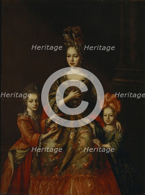 Portrait of Anastasiya Yakovlevna Naryshkina with children Alexandra Kirillovna und Tatyana Kirillovna, Early 18th cen.. Artist: Anonymous  