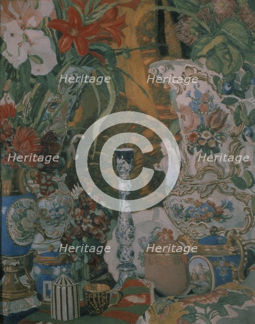 Still life. Flowers and porcelain, 1912. Artist: Golovin, Alexander Yakovlevich (1863-1930)