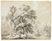 Man and Dog Seated Below Trees by River, n.d. Creator: Paul Sandby.