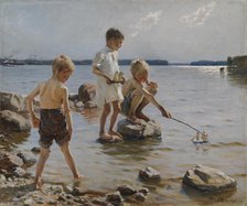 Boys Playing on the Shore (Children Playing on the Shore), 1884. Creator: Albert Edelfelt.