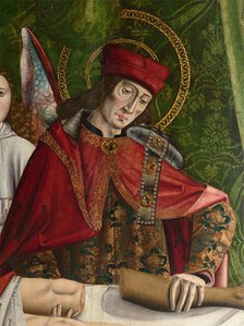 A verger's dream: Saints Cosmas and Damian performing a miraculous cure by transplant..., 1495. Creator: Master of Balbases.