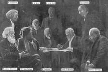 'Henryk Sienkiewicz et les membres du Comite general de secours pour les victimes..., 1916. Creator: Leon Kaufmann.