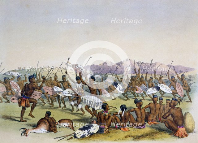 'Zulu Hunting Dance near the Engooi Mountains', 1849. Artist: George French Angas
