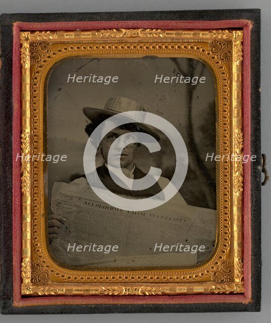Untitled (Portrait of a Man Holding a Newspaper and Wearing a Straw Hat), 1868. Creator: Unknown.
