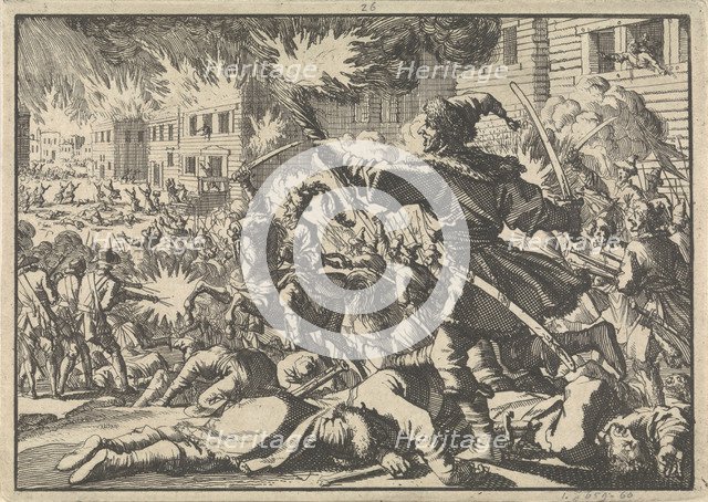 Fighting in the streets of Moscow between Russians and Poles in 1611, 1698. Artist: Aa, Pieter van der (1659-1733)