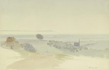 View from the Taunus Mountains into the plain, a chapel in the middle ground, 1841. Creator: Carl Theodor Reiffenstein.