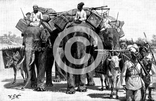 The Military Police of Burmah: forming escort of baggage animals on the march, 1890. Creator: Unknown.