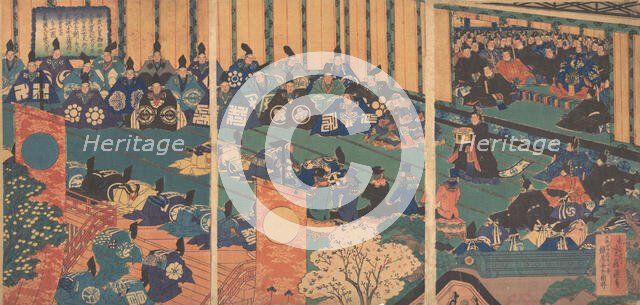 Meeting with foreign dignitaries, 1867 (Meiji 1). Creator: Hasegawa Sadanobu.