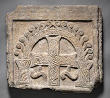 Relief Panel from the End of a Sarcophagus: A Cross Within an Arch, 700s-800s. Creator: Unknown.