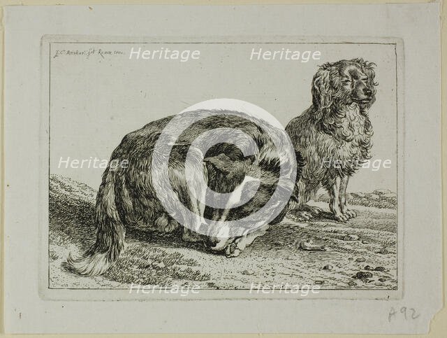 Two Dogs Resting, from Die Zweite Thierfolge, 1800. Creator: Johann Christian Reinhart.