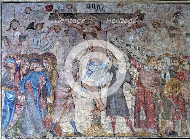 'Crucifixion', detail of mural Painting as a tapestry whose theme is 'Passion of Christ', 1330 w…