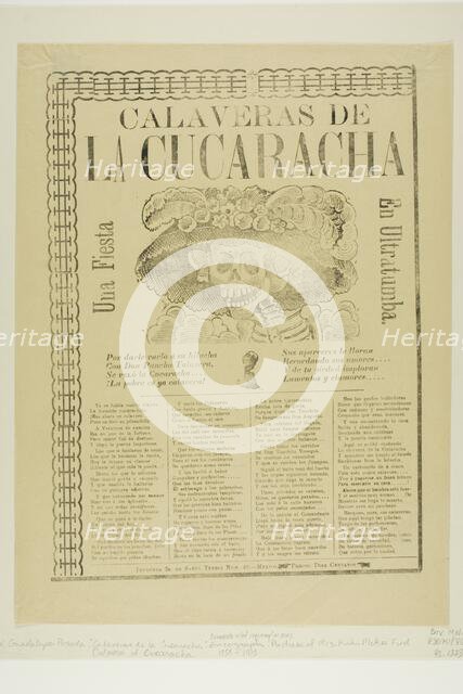 Calaveras of the Cucaracha: A Party in the Afterlife, n.d. Creator: José Guadalupe Posada.