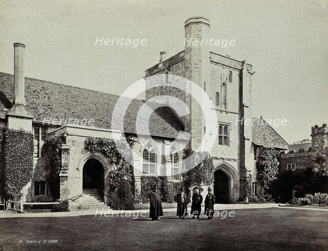 Hospital of Saint Cross, Winchester: four men standing in the courtyard, between 1800 and 1899. Creator: Unknown.