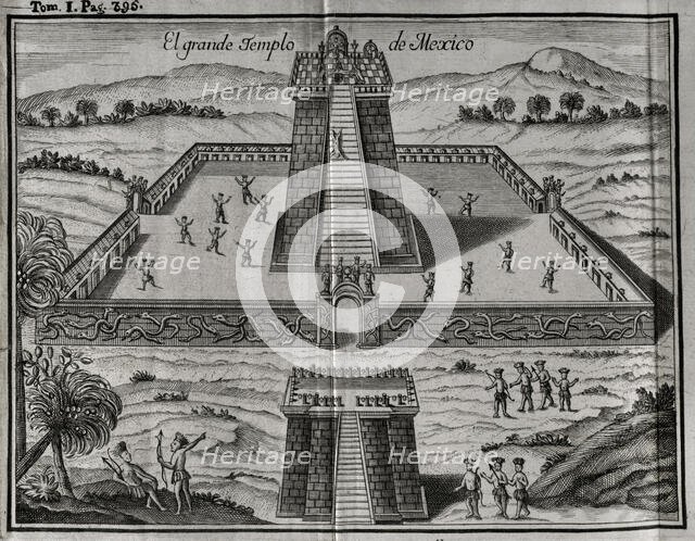 The Great Aztec Temple at Tenochtitlan dedicated to the god of war, 1771.  Creator: Unknown.