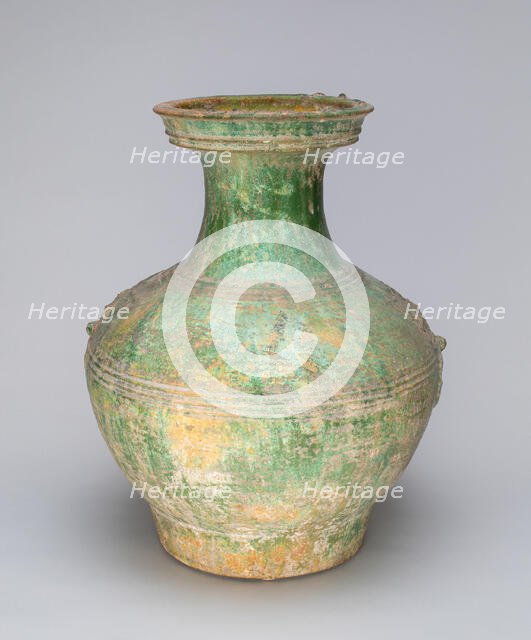 Globular Jar with Mock Ogre Mask Ring Handles, Han dynasty (206 B.C.-A.D. 220). Creator: Unknown.