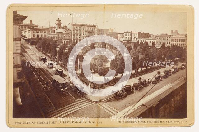 Portsmouth Square, S.F., Cor. Clay and Kearney Sts., S.F., about 1874-1878. Creator: Carleton Emmons Watkins.