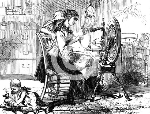 The Treadle spinning wheel, c1880.Artist: RC