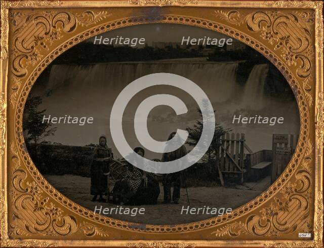 Untitled (Portrait of a Man and two Women in Front of Niagara Falls), 1870. Creator: Unknown.