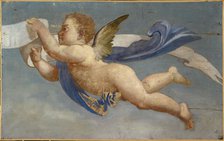 Putto holding parchment. Decorative painting, between 1801 and 1900. Creator: Unknown.