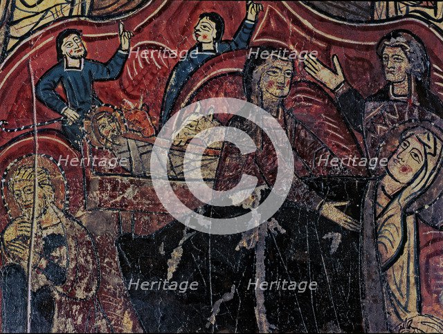 Front of the Iguácel altar, detail of the scene of the Nativity. Panel painting from the church o…